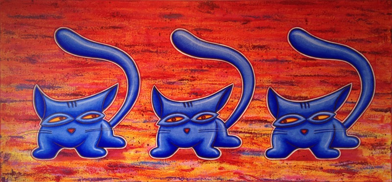 Blue cats on red